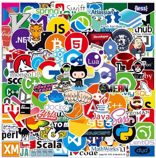 Tacomexi Les Autocollants 108Pcs pour Le langage de Programmation de développeur incluent Le Logo Informatique, C++, Python, Linux, Swift, pour Les Geeks, Les ingénieurs, Les Geeks, Les codeurs – Image 2