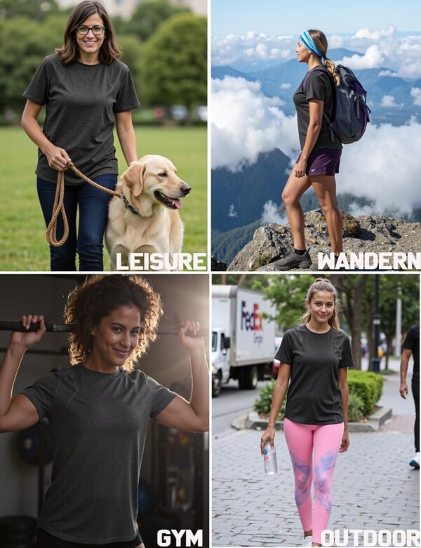 Gyabnw Tee Shirt Sport Femme T-Shirt à Manches Courtes col Rond Tops Sèche Vite Hauts Yoga Running Fitness Pilates évacuant l'humidité Tops – Image 5
