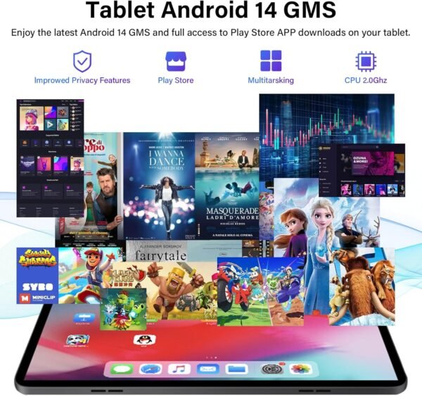 Tablette Tactile10 Pouces 19Go RAM + 256Go ROM (TF Extensible 1To) Android 14 Tablette avec clavier et souris, Écran IPS HD 1080P, 5 Mpx Dual caméra,Wi-Fi,6000mAh, Tablettes performantes 2025 (Gris) – Image 5