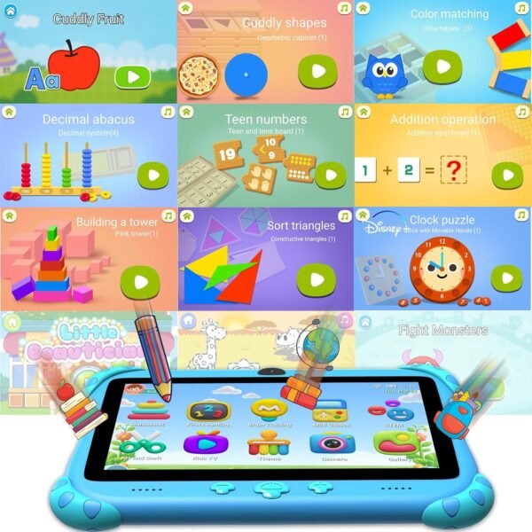 Ascrecem Tablette Enfants,7 Pouces Android Tablette Educative pour Enfant avec WiFi, Quad Core,2G 32G,Bluetooth,ContrôLe Parental,Logiciel Enfant Pré-Installé,Tablette Tactile de 3-14 ans Fille Garcon – Image 2
