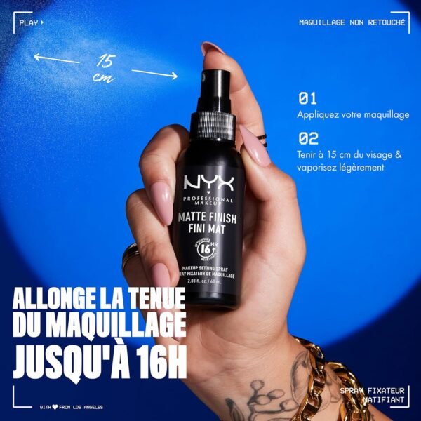 NYX Professional Makeup Spray Fixateur Setting Spray Mate Finish, Spray de Finition, Tenue Longue Durée, Fini Mat, Formule Vegan, Modèle : Matte – Image 3