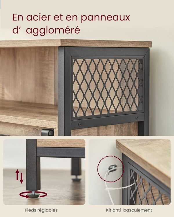 VASAGLE Meuble de Rangement, Buffet Cuisine, Commode, avec Porte Coulissante, 30 x 70 x 80 cm, Étagères Réglables, pour Salon, Marron Camel et Noir d'encre LSC089B50V1 – Image 8
