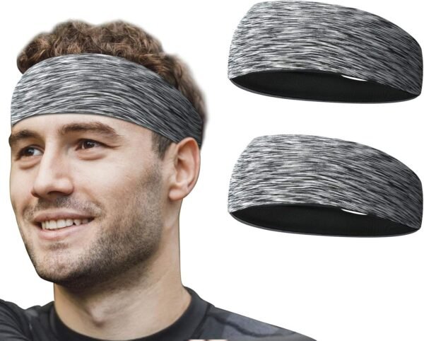 Flintronic Sport Bandeau pour Hommes Femme, 2PC Elastique Antidérapant Anti-Humidité Sports Hairband Unisexe pour Fitness, Bandeau Cheveux pour Ski Course à Pied Yoga Gym Cyclisme Running Basketball