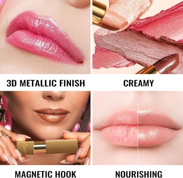 OULAC Métallique Briller Rouge à lèvres Corail, Glitter 3D Longue Durée Haut Pigmenté, Formule Hydratante, Brillant à Lèvres Couvrant Toute la Surface, Vegan 4,3 g (06) – Image 4