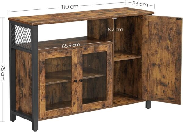 VASAGLE Meuble de Rangement, Buffet, Armoire de Cuisine, Placard, avec 3 Portes, pour Salon, Cuisine, Salle à Manger, 33 x 110 x 75 cm, Style Rustique, Marron Rustique et Noir LSC096B01 – Image 6