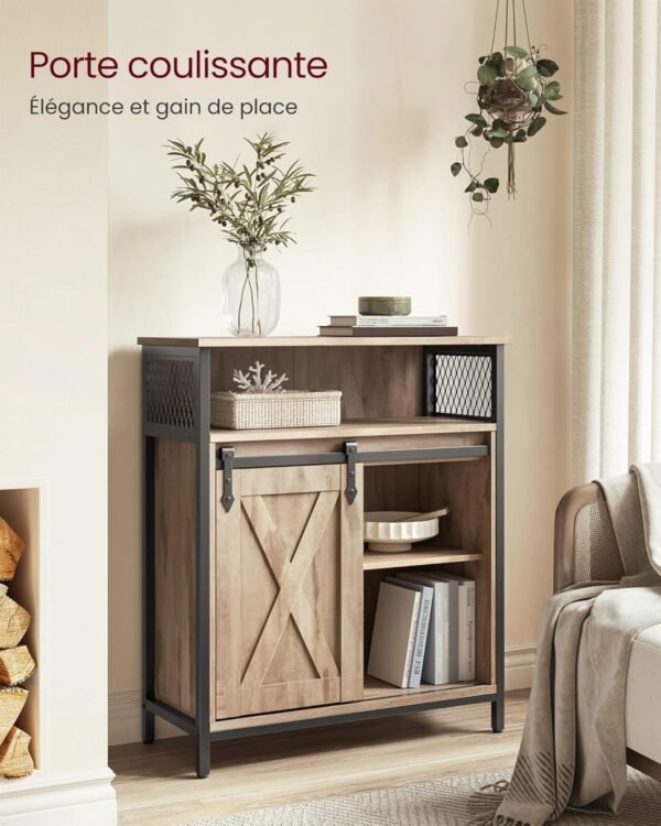 VASAGLE Meuble de Rangement, Buffet Cuisine, Commode, avec Porte Coulissante, 30 x 70 x 80 cm, Étagères Réglables, pour Salon, Marron Camel et Noir d'encre LSC089B50V1 – Image 9