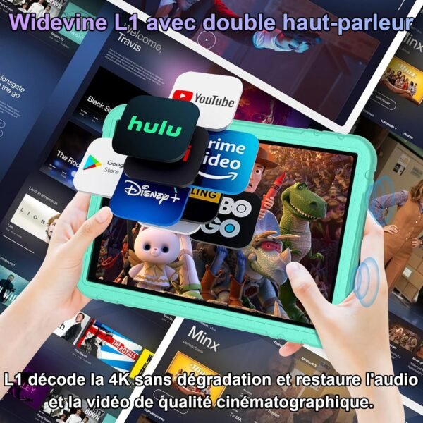 JUEDUR Android 15 Tablette Enfants 10 Pouces, 22Go RAM+128Go ROM(TF 1To), Octa-Core, 8000mAH, WiFi 6, 5+8MP, Contrôle Parental, avec EVA Étui de Protection Antichoc, 360° Rolatif Support (Vert Clair) – Image 5