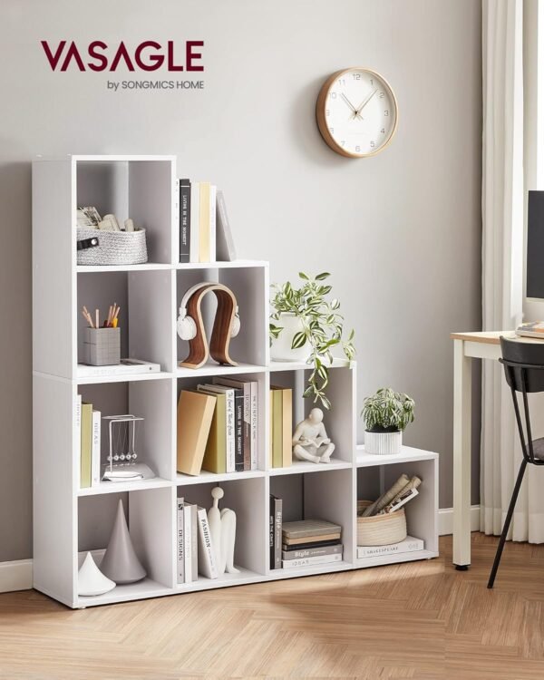 VASAGLE Bibliothèque à 10 Compartiments, Étagère avec Casiers Ouverts, Meuble de Rangement, pour Décorations, Cadres Photos, Salon, Chambre, Bureau, 29 x 129,5 x 129,5 cm, Blanc LBC10WTV1 – Image 2