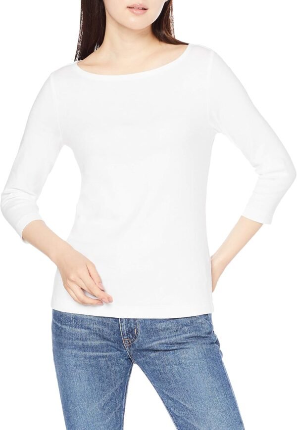 Amazon Essentials T-shirt Col Bateau Coupe Ajustée à Manches 3/4 Femme