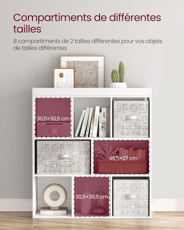 VASAGLE Bibliothèque, Meuble de Rangement, Étagère, 8 Compartiments Ouverts, Utilisable à l’Horizontale, sur Le Côté ou à l’Envers, 30 x 97,5 x 100 cm, pour Salon, Bureau, Blanc LBC52WT – Image 5