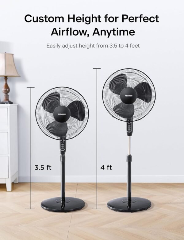 PELONIS Télécommande sur pied de 40,6 cm, ventilateur oscillant, minuterie de 7 heures, 3 vitesses et hauteur réglable, PFS40A4BBB, moteur AC de 40,6 cm, noir – Image 10