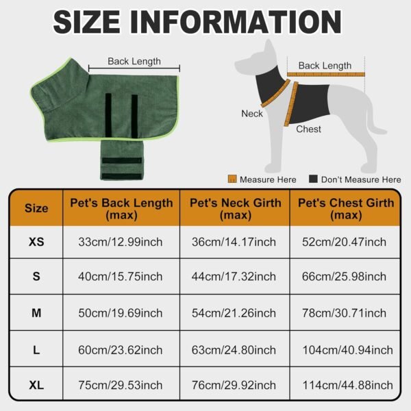 HezzLuv Peignoir pour Chien, Peignoir en Microfibre pour Chien Moyen et Grand, Super Absorbante Serviette pour Chien, Manteau de Séchage pour Animaux, Peignoir deBain à Séchage Rapide (Vert L) – Image 3