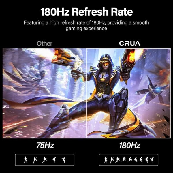 CURA Écran Incurvé Gaming Moniteur PC 24 Pouces 180hz, FHD 1080p 1ms sans Lunette, Freesync, 100% sRGB，178 ° Angle Vue HDMI DisplayPort, Compatible avec Mural VESA – Image 4