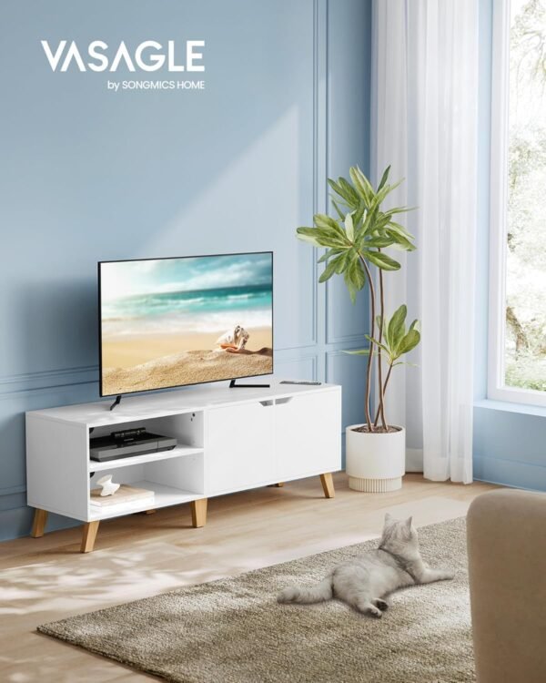 VASAGLE Meuble TV 2 Portes, Support Télé avec Étagères Réglables, Longueur 140 cm, pour Télévisions 60 Pouces, Salon, Salle à Manger, Chambre, Blanc Neige LTV027T46 – Image 2