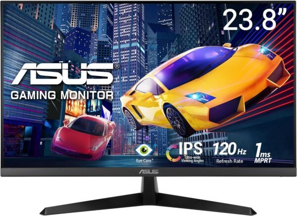 ASUS Moniteur de Jeu VY249HGR Eye Care – 23,8 Pouces FHD (1920 x 1080), IPS, 120 Hz (OC), SmoothMotion, 1 ms (MPRT), Adaptive Sync, Technologie Eye Care Plus, lumière Bleue, Flicker Free