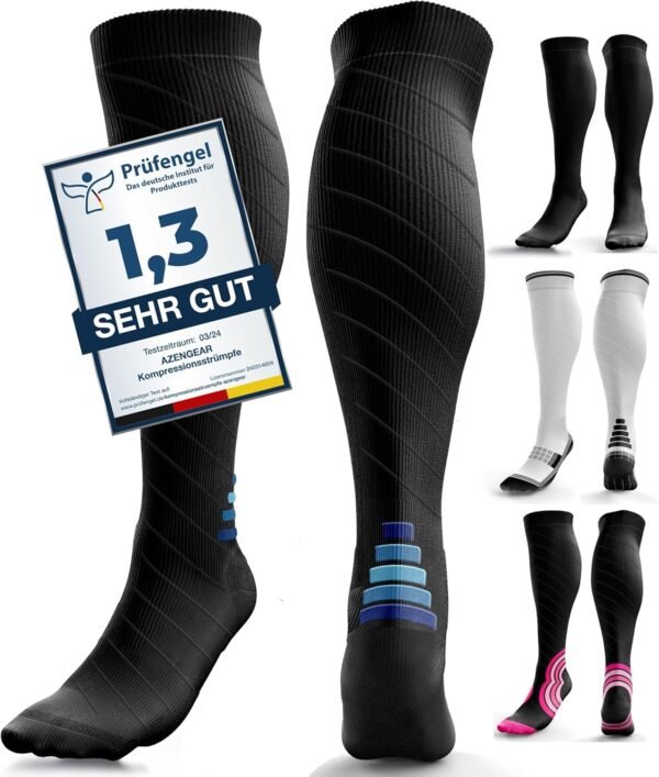 aZengear Chaussette de Compression Femme et Homme (20-30mmHg Classe 2) Bas de Contention Mollet Medical Sport Running de Vol Circulation, Jambes Enflées les Varices, Voyage en Avion