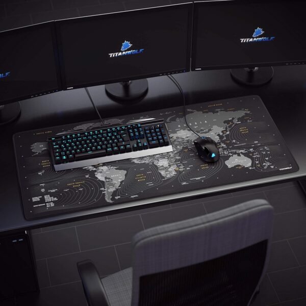 CSL Tapis de souris XXL Speed Gaming Titanwolf - Carte du monde - 900 x 400 mm - XXL - Grande taille - Améliore la précision et la vitesse – Image 7
