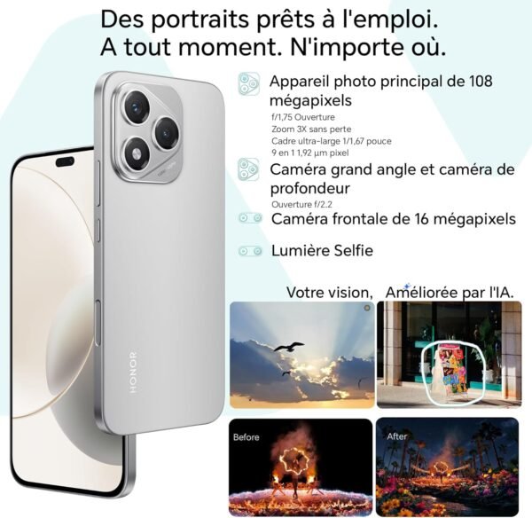 HONOR 400 Lite 5G Smartphone,8GB RAM 256GB Memoria Dual SIM NFC, 5230 mAh,108MP avec Bouton AI Téléphone Android 15, 6.7 Pouce AMOLED Eye-Care Display, IP64&SGS, Velvet Grey – Image 3