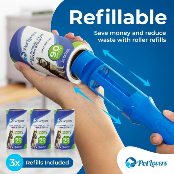 PetLovers Rouleau adhesif Vetement Anti-Peluches pour Poils d'animaux 450 Feuilles très adhésives – Image 6