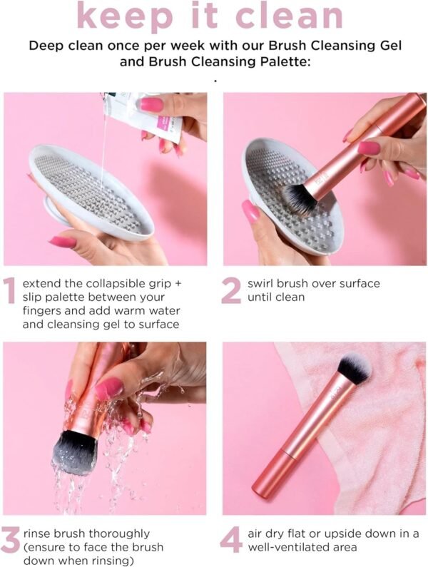 Real Techniques Mini pinceau de maquillage multitâche , pour fard à joues, poudre bronzante et poudre, pinceau pour le visage avec poils synthétiques découpés sur mesure,1 unité – Image 9