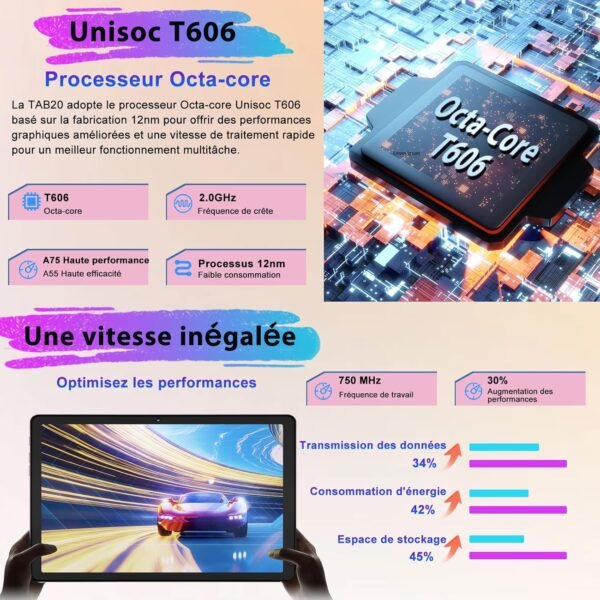 Dghrti 2025 Tablette Tactile 10 Pouces Android 14 Tablet, 22Go+128Go ROM/TF 1TB, 8000mAh, UFS 2.1 Flash, Octa-Core 2.0GHz, WiFi 5G+2.4G, BT5.0, 8MP+5MP, Widevine L1, avec Clavier Souris - Or – Image 5