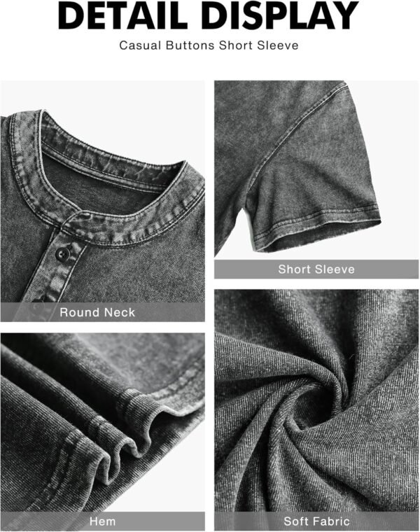 NITAGUT Henley T-shirt en coton pour homme - Coupe ajustée - Manches courtes - Vintage - Distressed Tee Shirts - S-XXL – Image 5