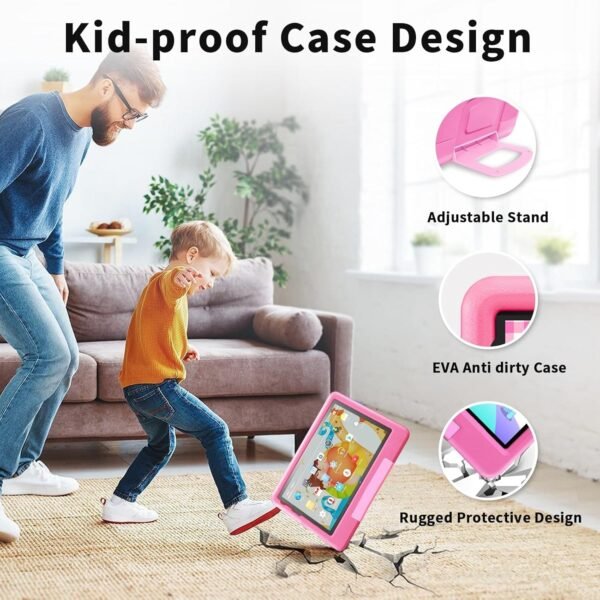 Tablette Enfants 8 Pouces 6Go RAM + 128Go ROM (TF 1To) Android 13 GMS Certified, Logiciel Enfant Pré-Installé, Éducative, Contrôle Parental,WiFi,4000mAh, Tablette Tactile avec Kid-Proof Étui -Rose – Image 4