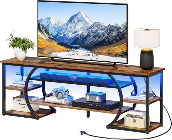 YITAHOME 160cm Meuble TV avec 2 AC & 2 Prises USB pour Les téléviseurs jusqu'à 70 Pouces avec 7 LED RVB 22 Modes Lumières Centre de Divertissement pour Le Salon et la Chambre Brown Rustique – Image 7
