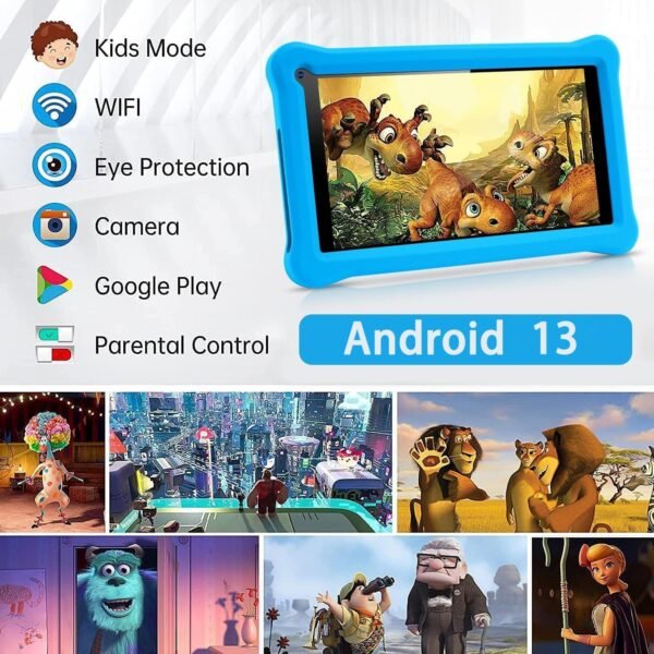 Tablette Enfants 7 Pouces Android 13 Tablette avec GMS Certified,8（3+5）GB RAM 64GB ROM (TF CARD 128GB),Applications Pré-Installé, WiFi Contrôle Parental Tablette Éducative avec Kid-Proof Étui (Bleu)
