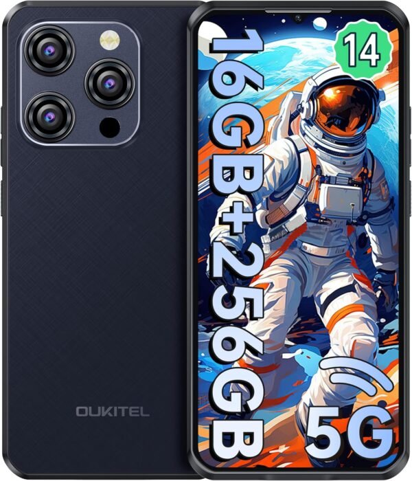 OUKITEL WP52 Téléphone Incassable 5G - 16 Go+256 Go(TF 2TB) Android 14 Téléphone Portable Incassable,6,58 Pouces MTK Dimensity 6100+ 6500mAh Smartphone Incassable,48MP/Dual SIM/IP68/NFC/OTG/GPS Blue