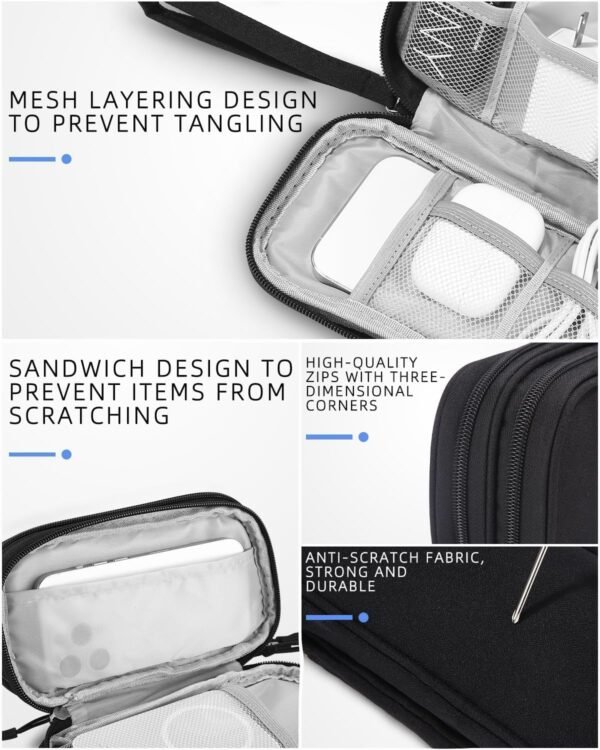SOBEAU Sac de Rangement Câble,Organisateur Accessoires Électronique,Pochette Câble de Voyage,Sac de Cable Organizer Portable,Tech Pouch de Transport pour Disque Dur Externe, HDD USB Câbles, Chargeur – Image 3
