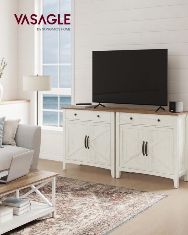 VASAGLE Buffet, Meuble de Rangement avec Tiroir, Meuble de Cuisine, avec Portes, Étagère Réglable, Style Campagne, pour Salon, 40 x 80 x 80 cm, Blanc Rustique et Marron Miel BBK341W01 – Image 2