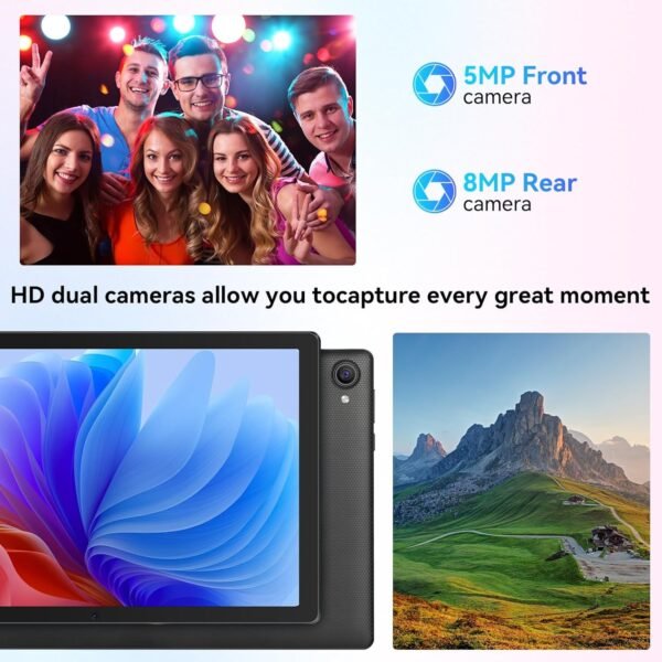 Ainmel Tablette 10 Pouces, Android 14 Tablette Processeur Octa-Core, 8GB+64GB(TF 1TB), 1280 x 800 HD IPS Wi-FI 6 /Widevine L1/5000mAh/Double Caméra/Identification Faciale Tablettes PC (Noir) – Image 5