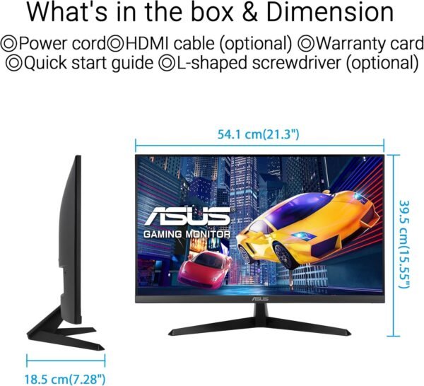 ASUS Moniteur de Jeu VY249HGR Eye Care – 23,8 Pouces FHD (1920 x 1080), IPS, 120 Hz (OC), SmoothMotion, 1 ms (MPRT), Adaptive Sync, Technologie Eye Care Plus, lumière Bleue, Flicker Free – Image 7