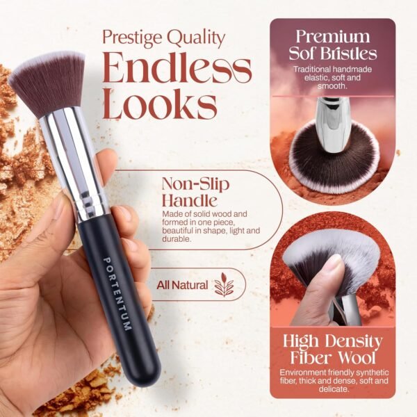 PORTENTUM Pinceaux Maquillages Professionnel (10+2pcs), Pinceau Maquillage Pour Fond de Teint Blush L'anti-cernes Fard à Paupières Poudre Libre, Avec Blender Eponge – Image 5