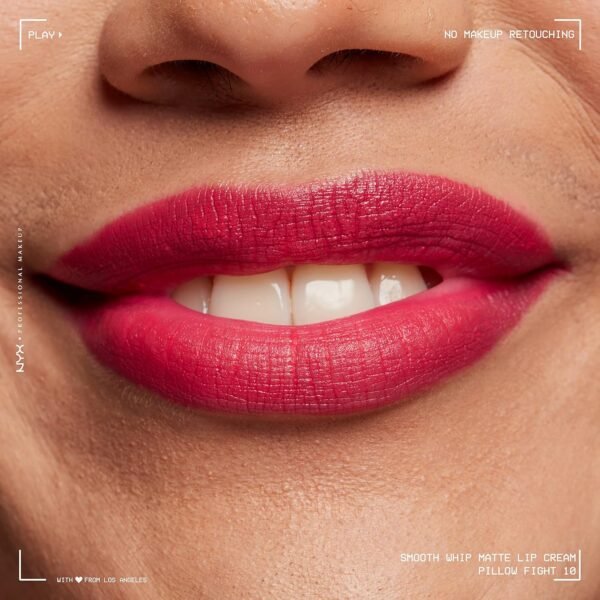 NYX Professional Makeup Rouge à Lèvres Crème Mat Smooth Whip, Couleur Vive, Texture Crème Fouettée, Formule Vegan, Teinte : Pillow Fight (10) – Image 7