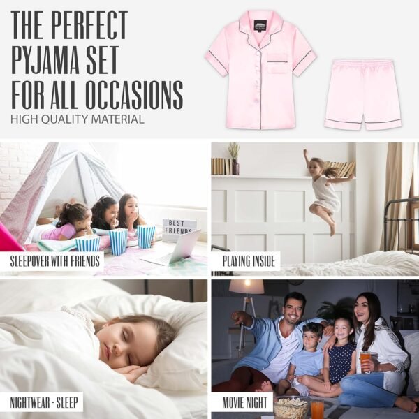 CityComfort Ensembles de Pyjama Fille et Ado Ensembles de Nuit d'Été Boutons Short Pyjama Satin Loungewear Set Vêtement de Nuit à Manche Courte – Image 5