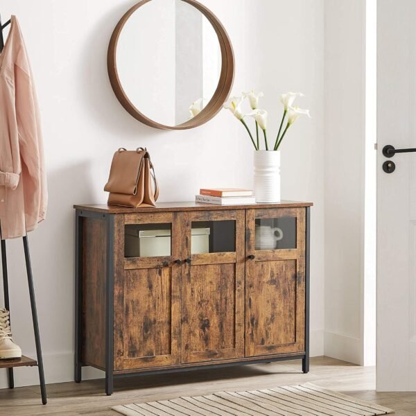VASAGLE Meuble de Rangement, Buffet, avec Placard 3 Portes, pour Salle à Manger, Salon, Cuisine, entrée, Cadre en Acier, Style Industriel, Marron Rustique et Noir d'encre LSC099B01 – Image 8