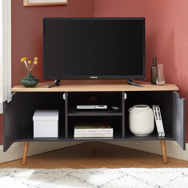 BAÏTA Meuble TV, chêne et Gris Anthracite, L115cm – Image 4