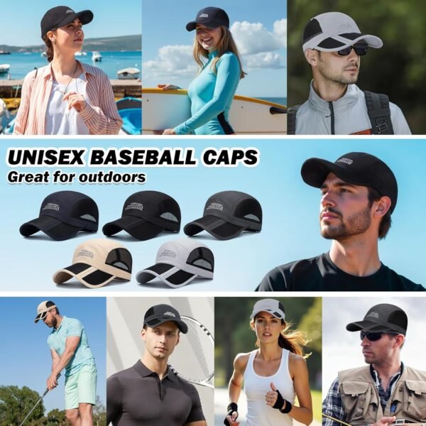 TAGVO 2 Paquets de Casquette de Baseball de Légère Pliable Unisexe, Casquette Running à Séchage Rapide en Maille, Chapeau de Golf Tennis Sport Anti-UV Protection Solaire Cap pour Femmes et Hommes – Image 7