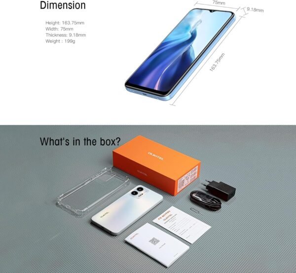 OUKITEL C36 Téléphone Portable Débloqué, 12GB+128GB/1TB Extensible, 5150mAh 6.56" HD+ Display Android 14 Smartphone Pas Cher, Octa Core Processor, 13MP Panorama Camera, Dual SIM, Wi-FI, 4G – Image 10