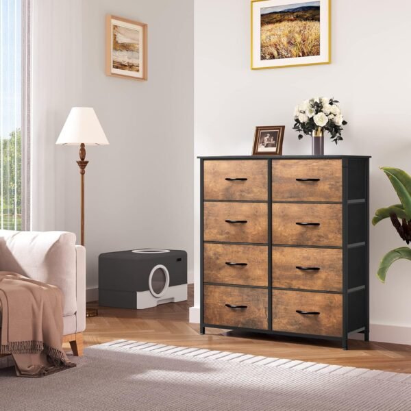 YITAHOME Commode pour Chambre à Coucher, Commode à 8 Tiroirs en Tissu Meuble de Rangement avec Dessus en Bois et Grand Espace de Rangement Chambre à Coucher, Salon, Chambre d'enfant, Rouille Brun – Image 2