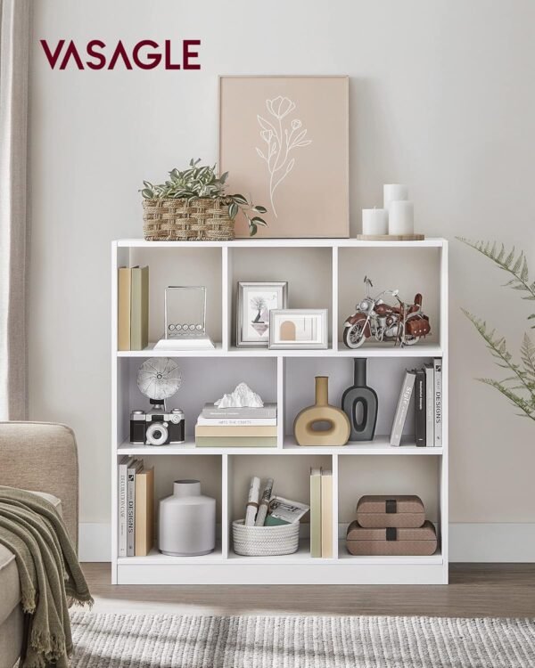 VASAGLE Bibliothèque, Meuble de Rangement, Étagère, 8 Compartiments Ouverts, Utilisable à l’Horizontale, sur Le Côté ou à l’Envers, 30 x 97,5 x 100 cm, pour Salon, Bureau, Blanc LBC52WT – Image 2