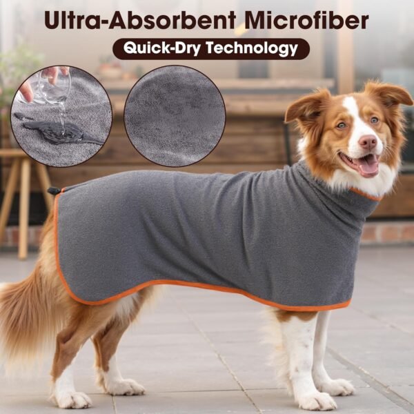 HezzLuv Peignoir Microfibre pour Chien – Séchage Rapide, Super Absorbant, Idéal pour Chiens Moyens et Grands – Peignoir Doux et Confortable, pour Bain et Promenade – Image 4