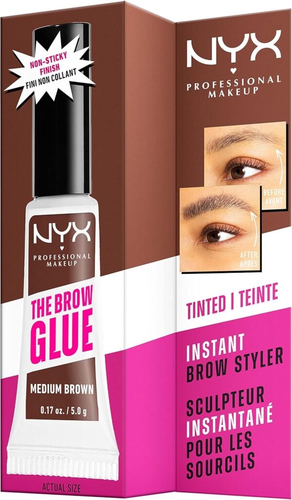 NYX Professional Makeup Colle Fixatrice à Sourcils Teintée, Tenue 16H, Formule Vegan, Fini Naturel, Applicateur Goupillon, The Brow Glue, Teinte : Transparent (01) – Image 6