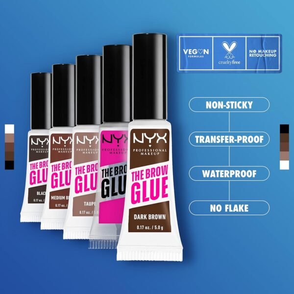 NYX Professional Makeup Colle Fixatrice à Sourcils Teintée, Tenue 16H, Formule Vegan, Fini Naturel, Applicateur Goupillon, The Brow Glue, Teinte : Transparent (01) – Image 3