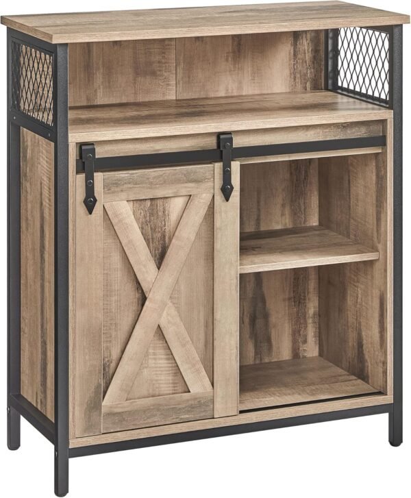 VASAGLE Meuble de Rangement, Buffet Cuisine, Commode, avec Porte Coulissante, 30 x 70 x 80 cm, Étagères Réglables, pour Salon, Marron Camel et Noir d'encre LSC089B50V1