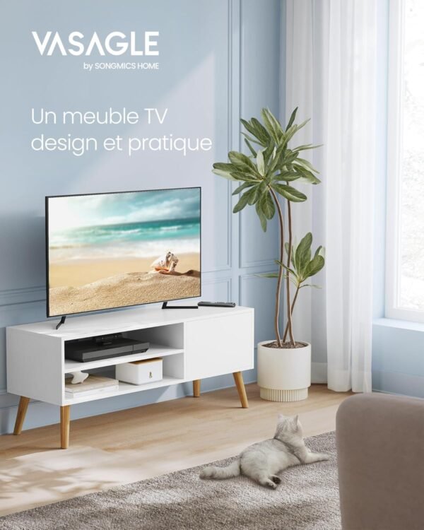 VASAGLE Meuble TV, Support Télé, pour Télévision jusqu'à 55 Pouces, Longueur 120 cm, Rangement Consoles de Jeux, Style Rustique, pour Salon, Chambre, Blanc LTV120T46 – Image 3