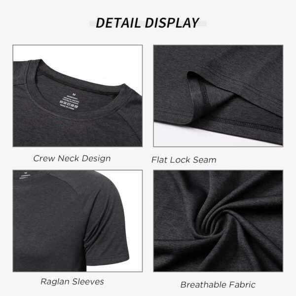 ZENGVEE 1 ou 5 pièces T-Shirts Fonctionnels pour Hommes T-Shirts de Sport à Manches Courtes pour Hommes vêtements de Sport Respirants de Base – Image 3