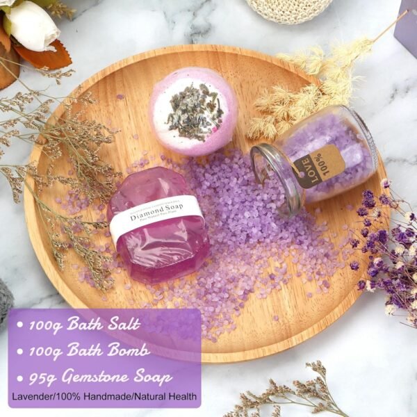 Cadeaux pour femme - Lot de 11 kits de soins personnels avec verres à vin, bombe de bain, sels de bain, savon, carte de vœux, patch – Image 2